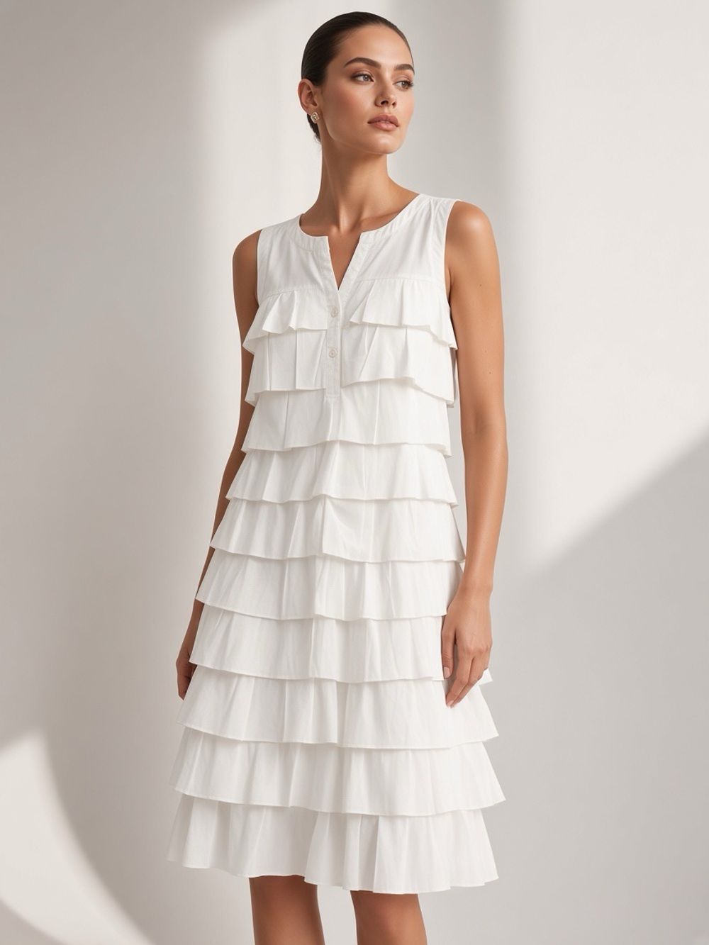 Alfani Off-White Tiered Ruffle
Sleeveless Shift Dress Size 14